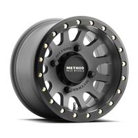 MR401 UTV BEADLOCK 15X7 4+3/+13MM O/S 4X136 TITANIUM W/ MATTE BLACK RING W/ BH-H