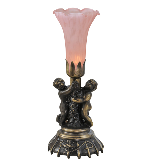 13"High Pink Twin Cherub Pond Lily Mini Lamp