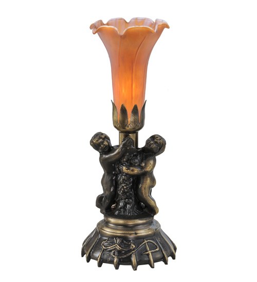 13"High Amber Twin Cherub Pond Lily Mini Lamp