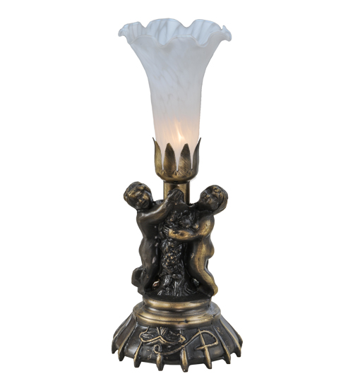 13"High White Twin Cherub Pond Lily Mini Lamp