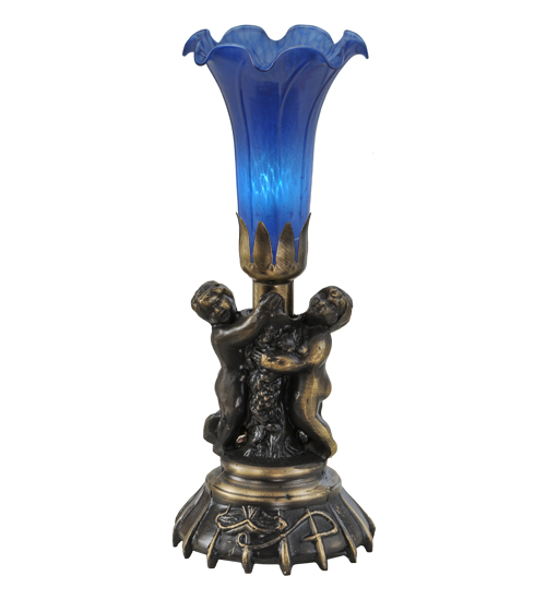 13"High Blue Twin Cherub Pond Lily Mini Lamp