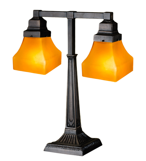 20"H Bungalow Frosted Amber 2 Arm Desk Lamp