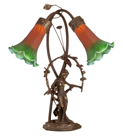 17"H Trellis Girl Lily Amber and Green 2 Light Accent Lamp