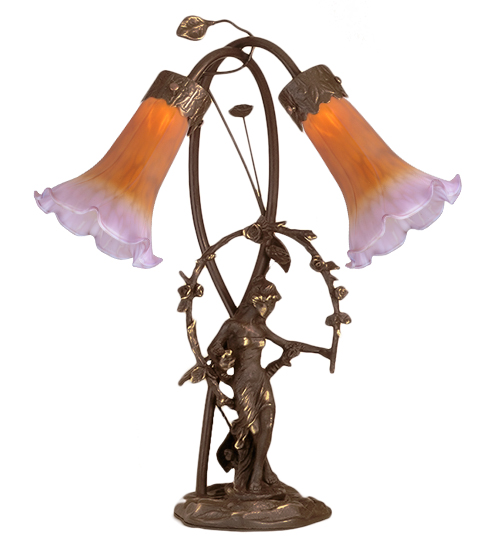17"H Trellis Girl Lily Amber and Purple 2 Light Accent Lamp