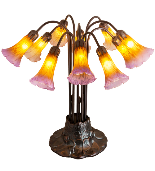 22"H Amber/Purple Pond Lily 10 Light Table Lamp
