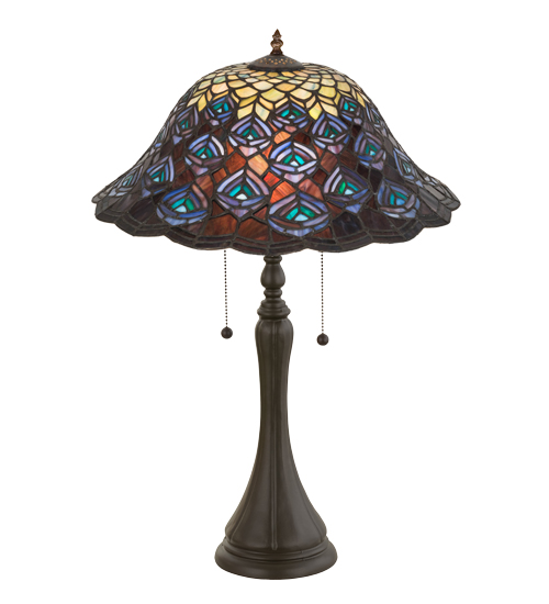 22"H Tiffany Peacock Feather Table Lamp