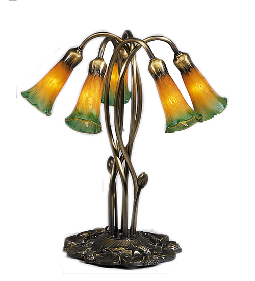 16.5"H Amber/Green Pond Lily 5 Light Accent Lamp