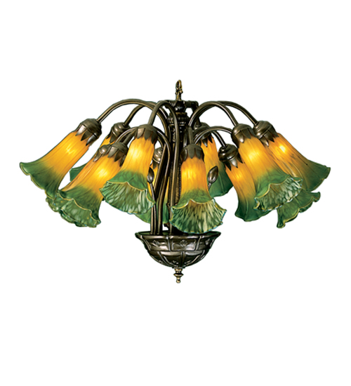 20"W Amber/Green Pond Lily 12 Light Chandelier