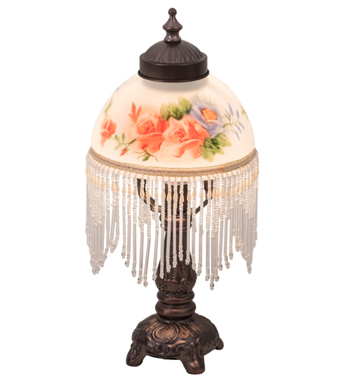 13" High Roussillon Rose Bouquet Fringed Mini Lamp