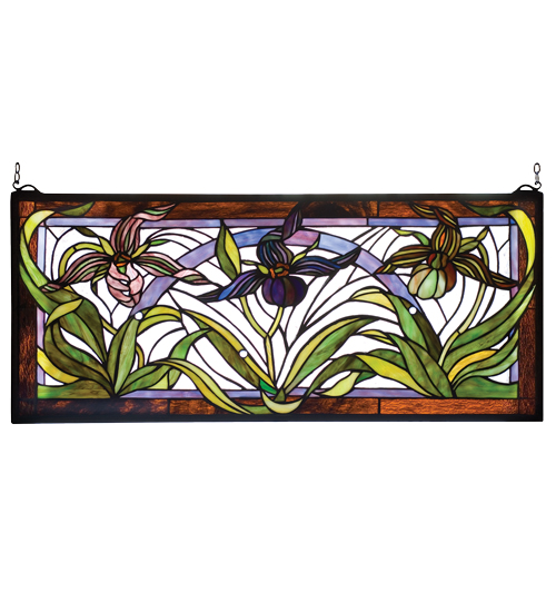 29"W X 13"H Lady Slippers Stained Glass Window