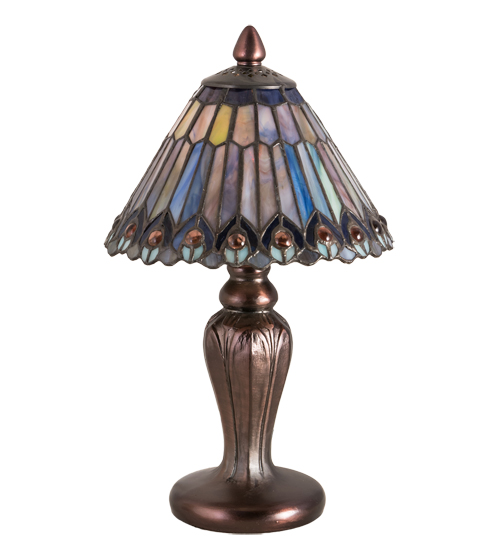 12"H Tiffany Jeweled Peacock Mini Lamp.602