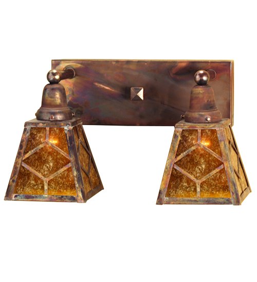 17" Wide Amber Mica Diamond Mission 2 Light Wall Sconce