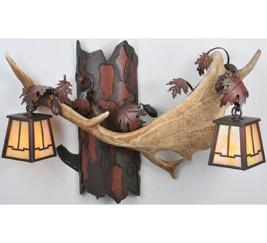 23.5" Wide Antlers Fallow Deer 2 Light Wall Sconce