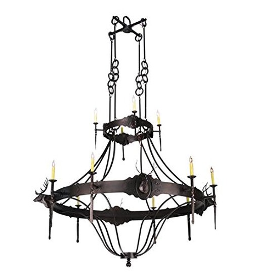 72"W Stag 12 LT Two Tier Chandelier