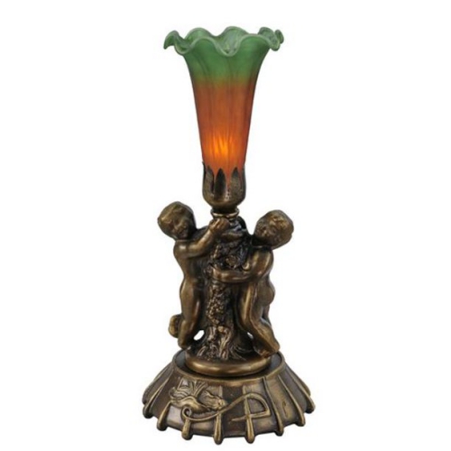 12"High Amber and Green Cherub Pond Lily Mini Lamp