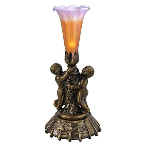 12"High Amber and Purple Cherub Pond Lily Mini Lamp