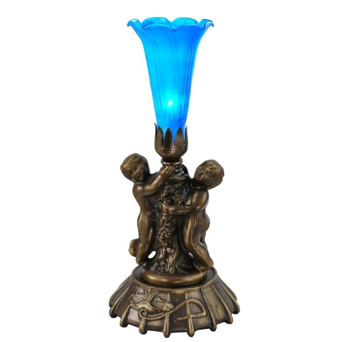 12"High Blue Cherub Pond Lily Mini Lamp