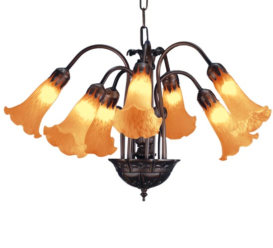 20"W Amber Pond Lily 7 Light Chandelier