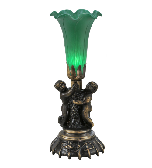 12"High Green Cherub Pond Lily Mini Lamp