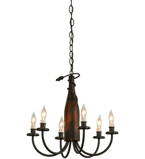 18"W Tuscan Vineyard Frosted Amber 6 Light Wine Bottle Chandelier