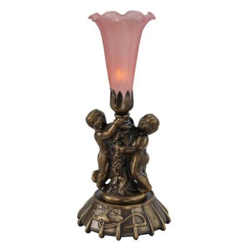 12"High Pink Cherub Pond Lily Mini Lamp