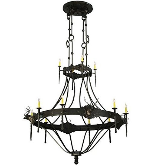 66.5"W Stag 12 Light Two Tier Chandelier
