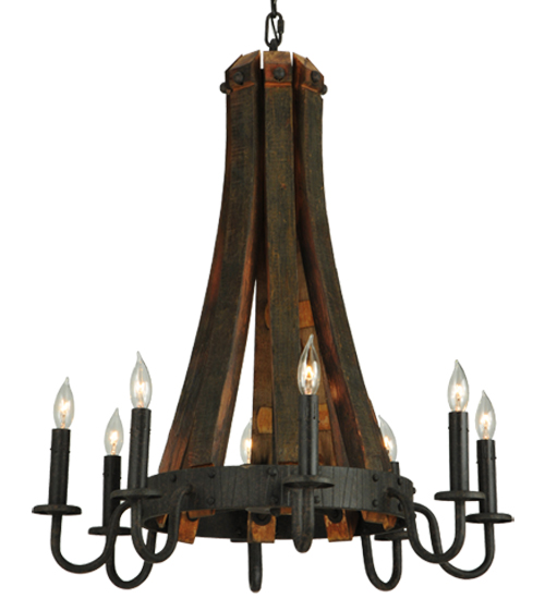 24"W Barrel Stave Madera 8 Light Chandelier