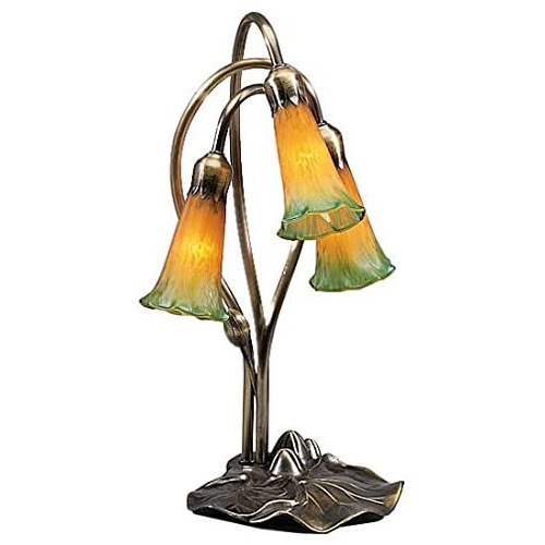 16"H Amber/Green Pond Lily 3 Light Accent Lamp
