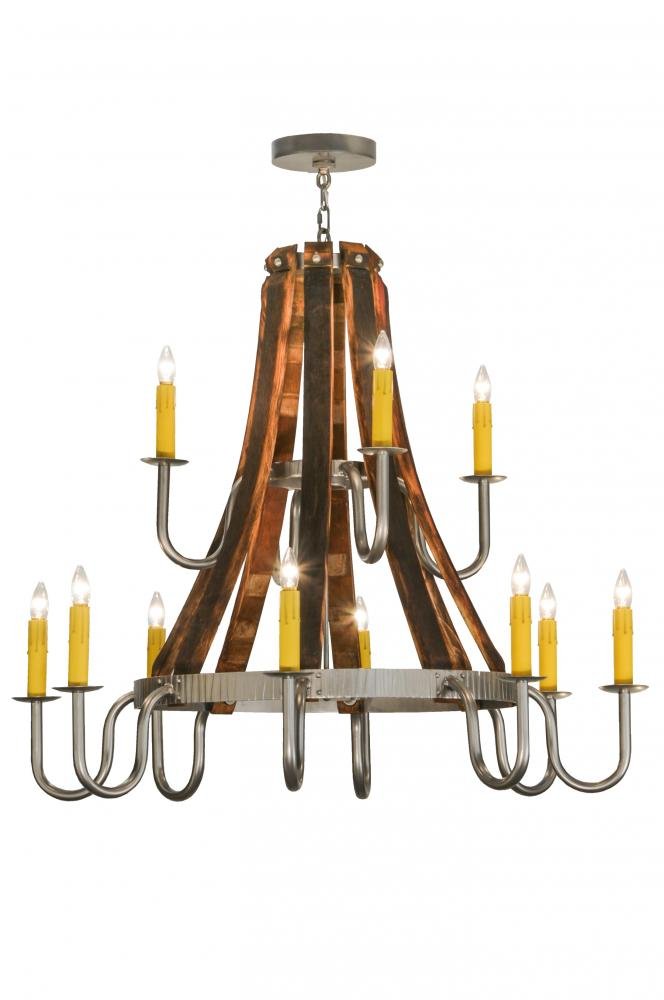 44"W Barrel Stave Madera 12 Light Two Tier Chandelier