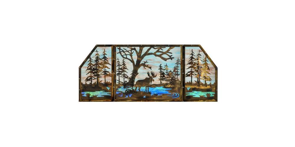 72"W X 30"H Moose at Lake 3 Panel Stained Glass Window