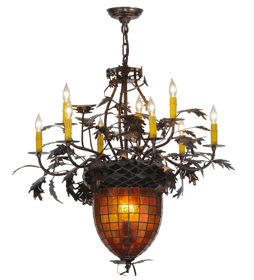 34"W Greenbriar Oak 9 Arm Chandelier