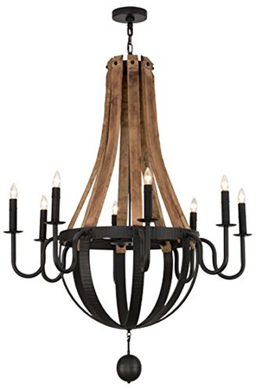 43"W Barrel Stave Madera 8 Light Chandelier