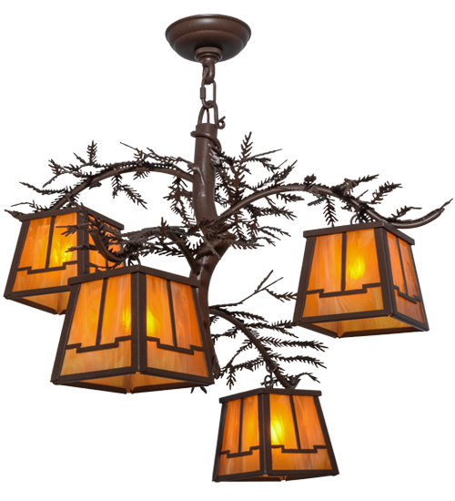 28"W Pine Branch Valley View 4 Light Chandelier