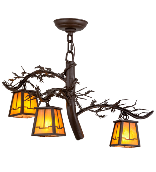 24"W Pine Branch Valley View 3 Light Chandelier