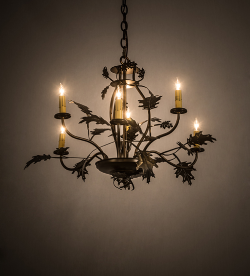 28"W Oak Leaf & Acorn 6 Light Chandelier