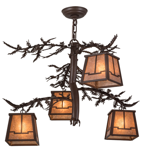 28"W Pine Branch Valley View 4 Light Chandelier