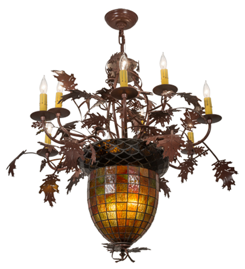 34"W Greenbriar Oak 9 Arm Chandelier