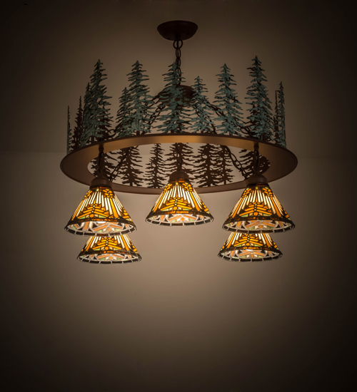 34"W Nuevo Mission Tall Pines 5 Light Chandelier