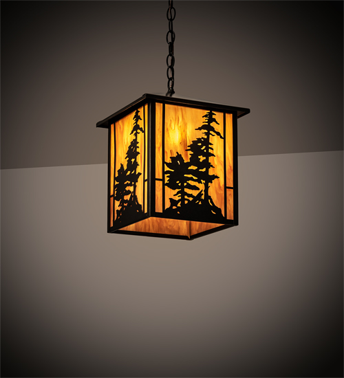 12" Square Tall Pines Lantern Pendant