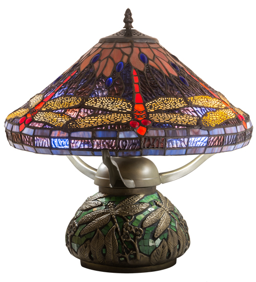 16" High Tiffany Hanginghead Dragonfly Cone Table Lamp
