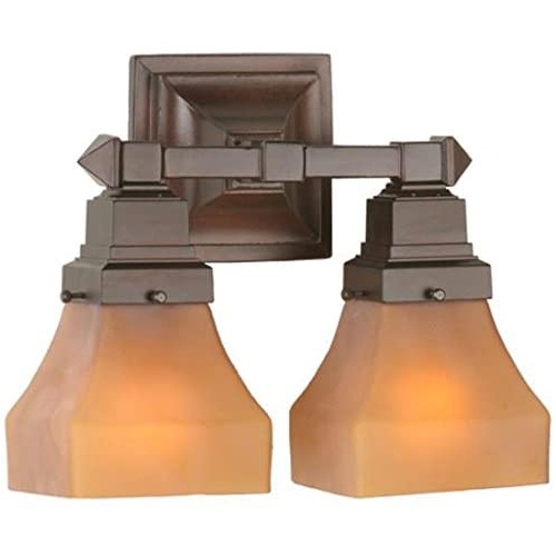 13"W Bungalow Frosted Amber 2 Light Wall Sconce