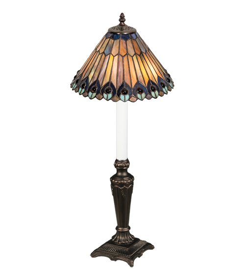23"H Tiffany Jeweled Peacock Buffet Lamp