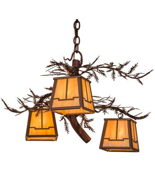 28"W Pine Branch Valley View 3 Light Chandelier