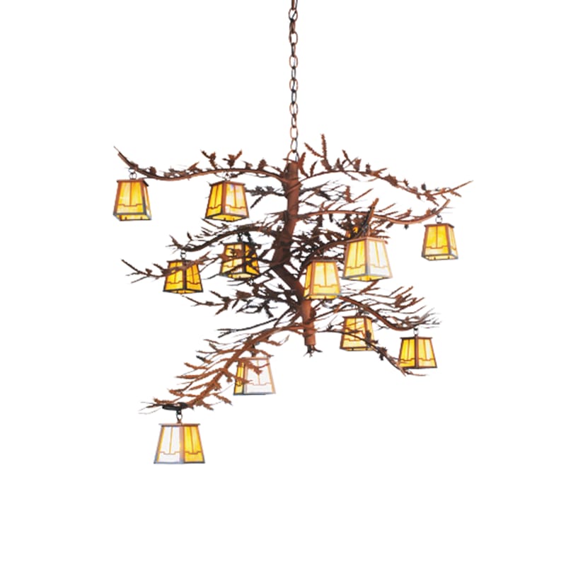 48"W Pine Branch Valley View 12 Light Chandelier