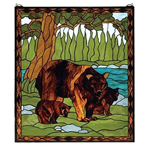 25"W X 30"H Brown Bear Stained Glass Window