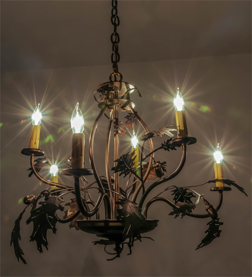 28"W Oak Leaf & Acorn 6 Light Chandelier