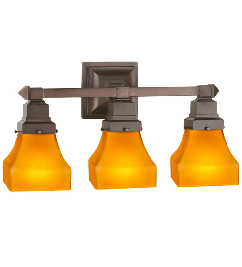 20"W Bungalow Frosted Amber 3 Light Vanity Light