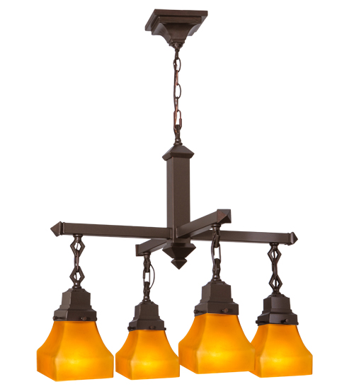 26"W Bungalow Frosted Amber 4 Light Chandelier