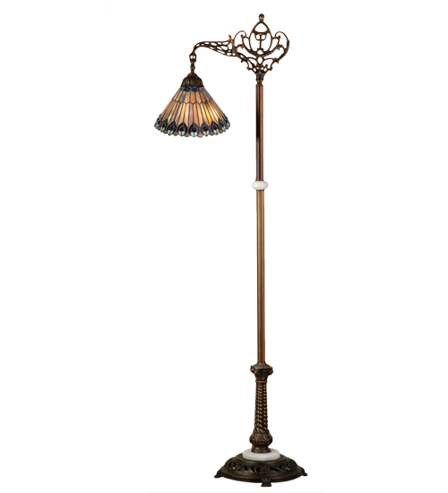 60"H Tiffany Jeweled Peacock Bridge Arm Floor Lamp