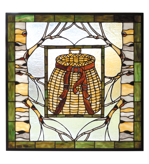 25"W X 25"H Pack Basket Stained Glass Window
